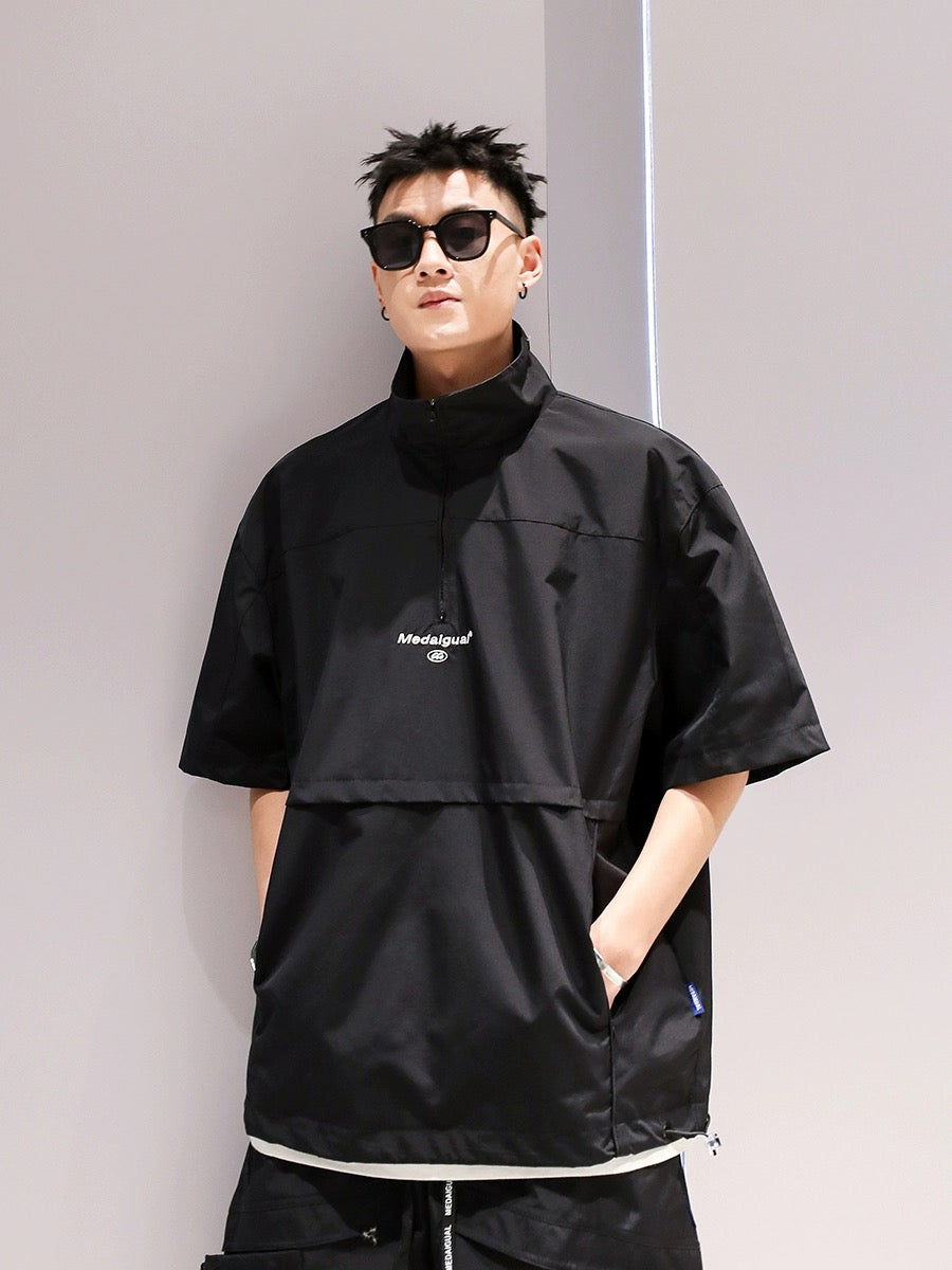 Summer boys' national trend embroidered cool workwear casual suit loose quick-drying T-shirt shorts sportswear two-piece set