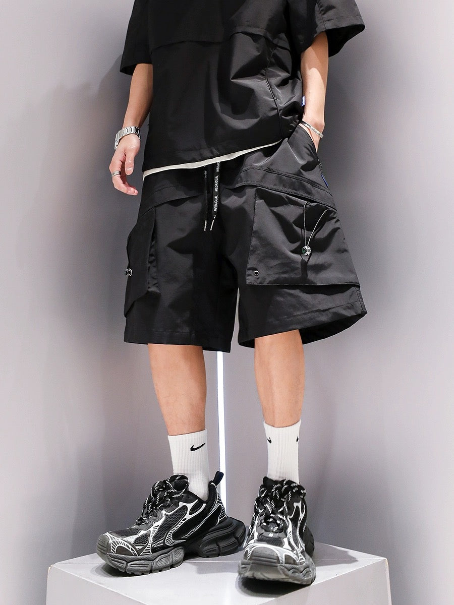 Summer boys' national trend embroidered cool workwear casual suit loose quick-drying T-shirt shorts sportswear two-piece set