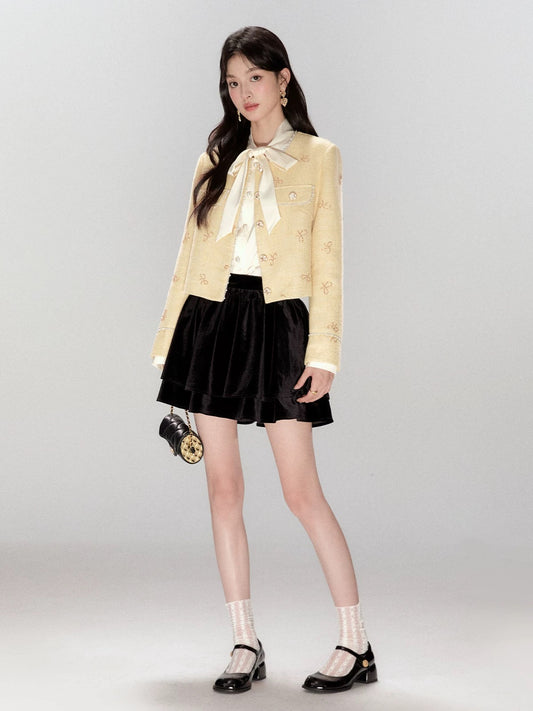 FanTu Heavy Industry Elegant-Style Jacket 2025 Autumn New Arrival Bow Embroidery Short Top for Women