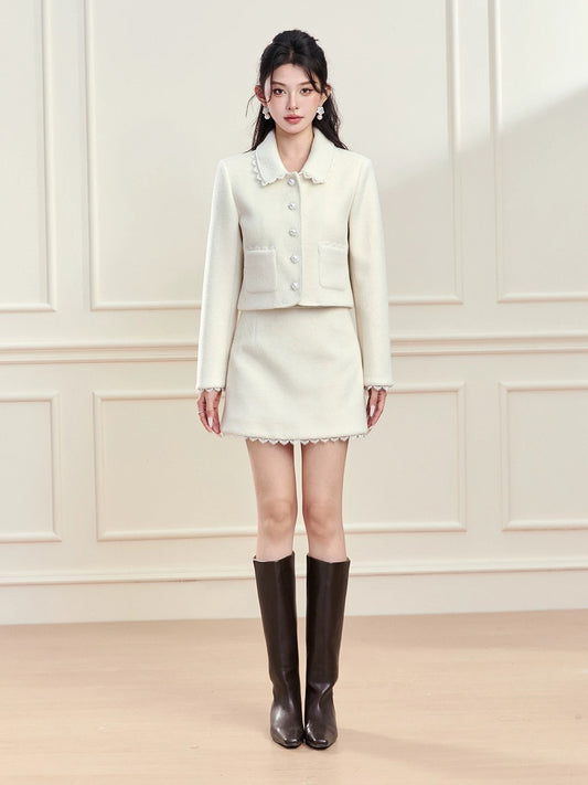 FanTu French-style-inspired short jacket for women, 2025 new autumn and winter beaded lace fashion set