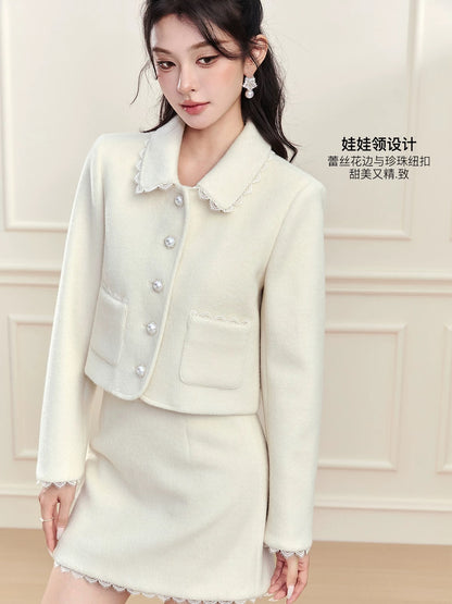 FanTu French-style-inspired short jacket for women, 2025 new autumn and winter beaded lace fashion set