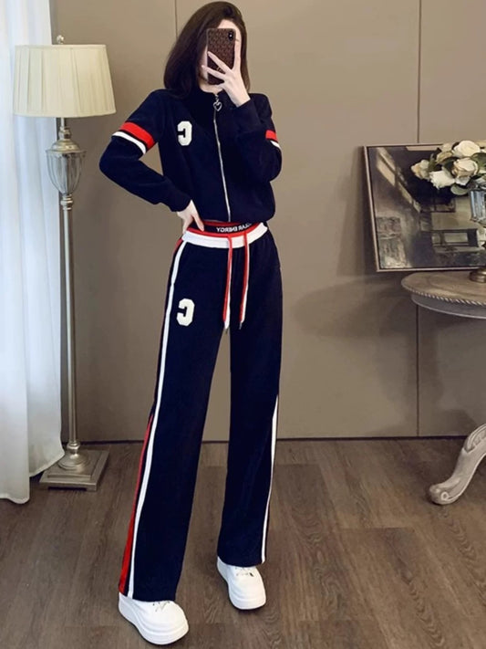 2025 autumn new European goods tide brand suit fashionable age-reducing jacket top casual sports pants two-piece suit women's clothing