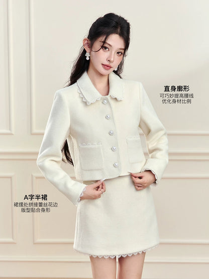 FanTu French-style-inspired short jacket for women, 2025 new autumn and winter beaded lace fashion set