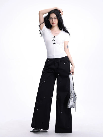 shi Y i Y UE American retro Gray right shoulder short-sleeve DT-shirt for our summer design vertical striped hot girl short top