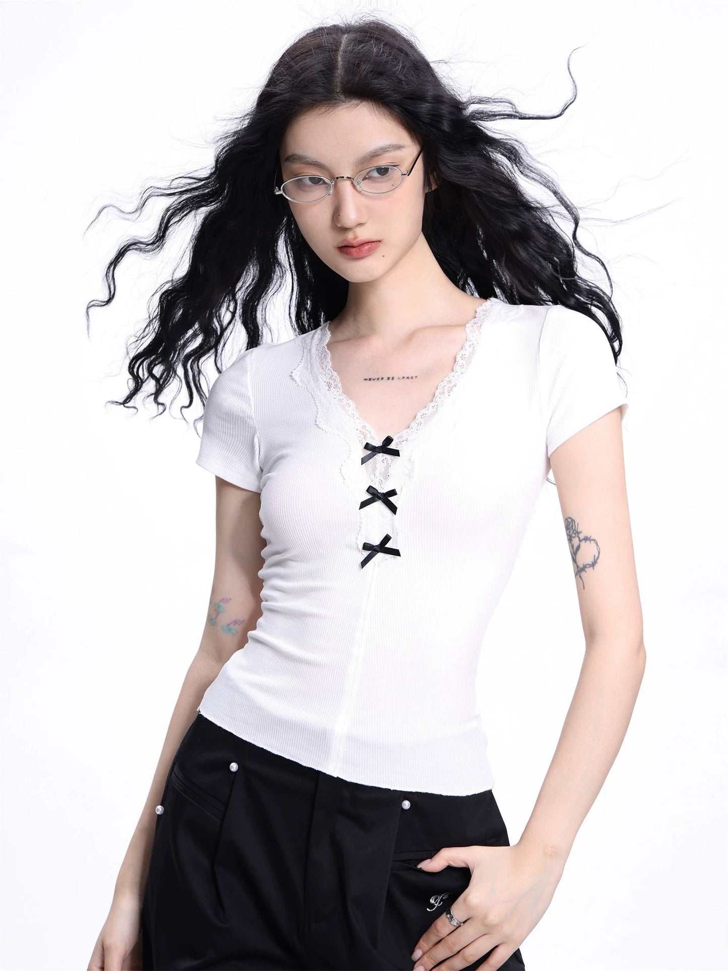 shi Y i Y UE American retro Gray right shoulder short-sleeve DT-shirt for our summer design vertical striped hot girl short top