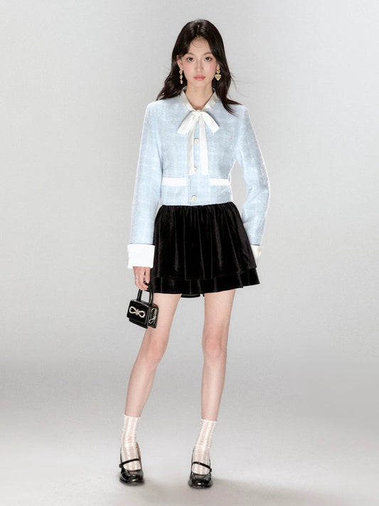FanTu Blue French Bow  Style Jacket Women's Autumn 2025 New Style Petite Gentle and Elegant Top