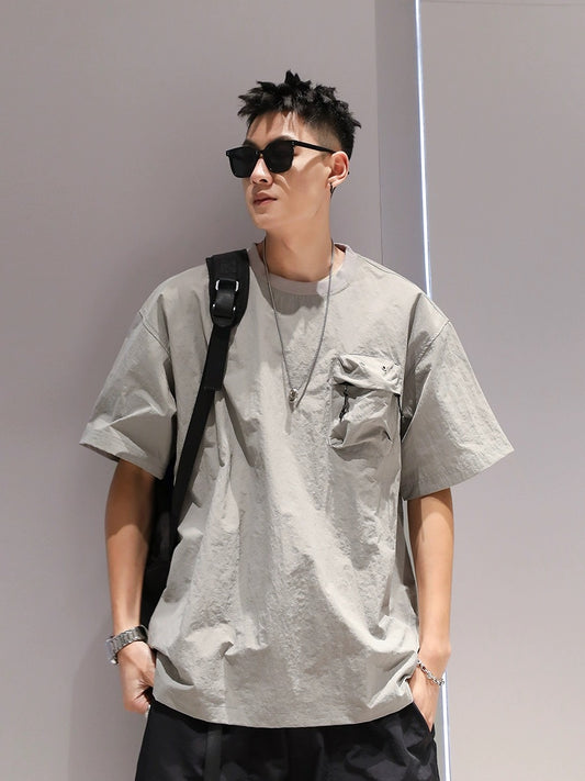 Youshu's light and simple simple solid color round neck T-shirt men's summer Korean style trendy casual loose versatile large size short sleeves