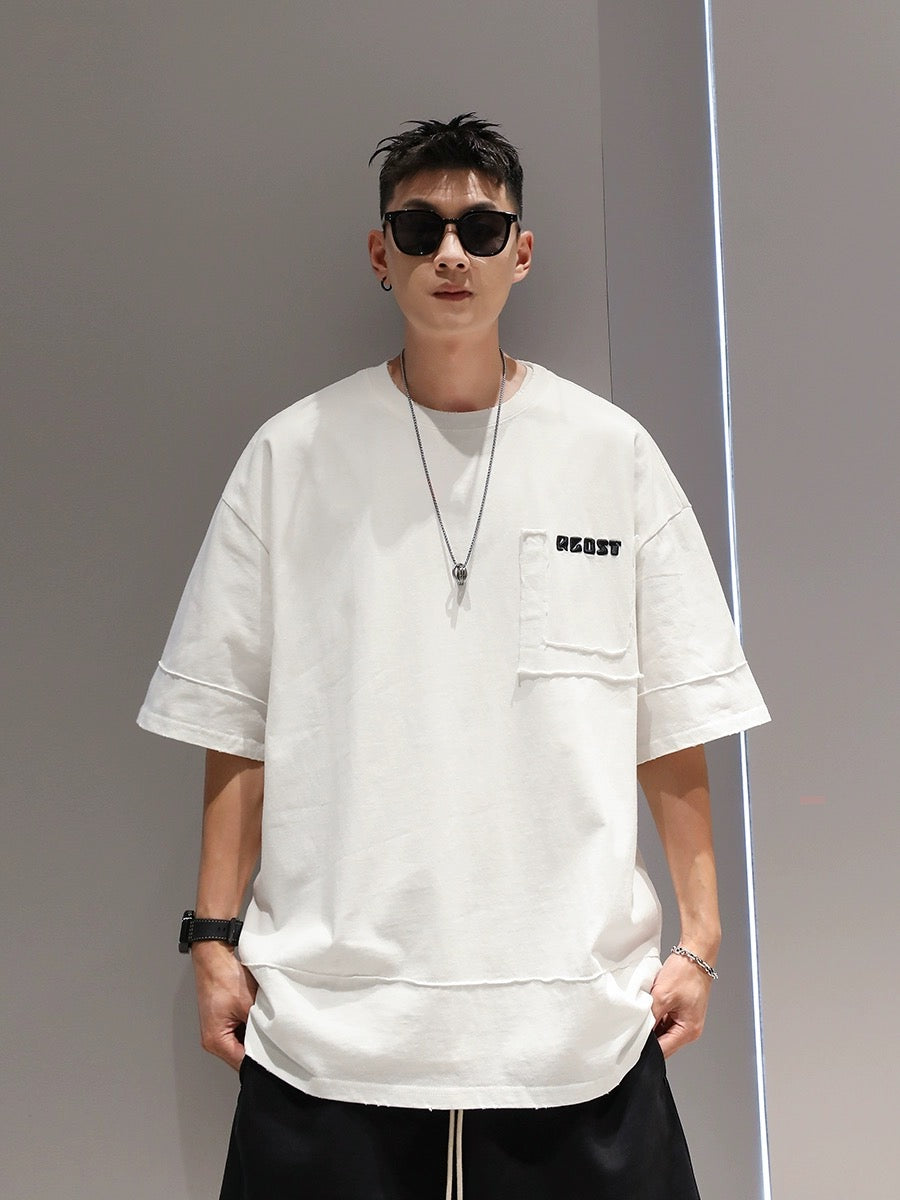 Youshu American heavyweight pure cotton hip-hop style contrasting color T-shirt men's summer high street handsome retro casual large size short-sleeved