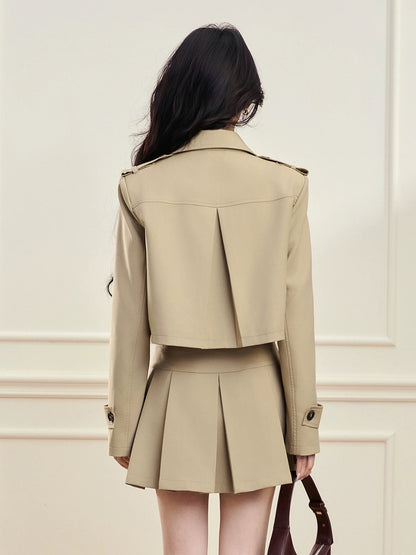 FanTu Salt-Style Mature Two-Piece Set: Short Trench Coat and A-line Pleated Skirt (Autumn 2025)