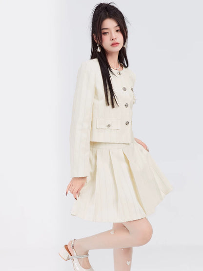 onet Fantu Rich Girl Style Two-Piece Set for Autumn: Fashionable and Slimming Jacket and Pleated Skirt