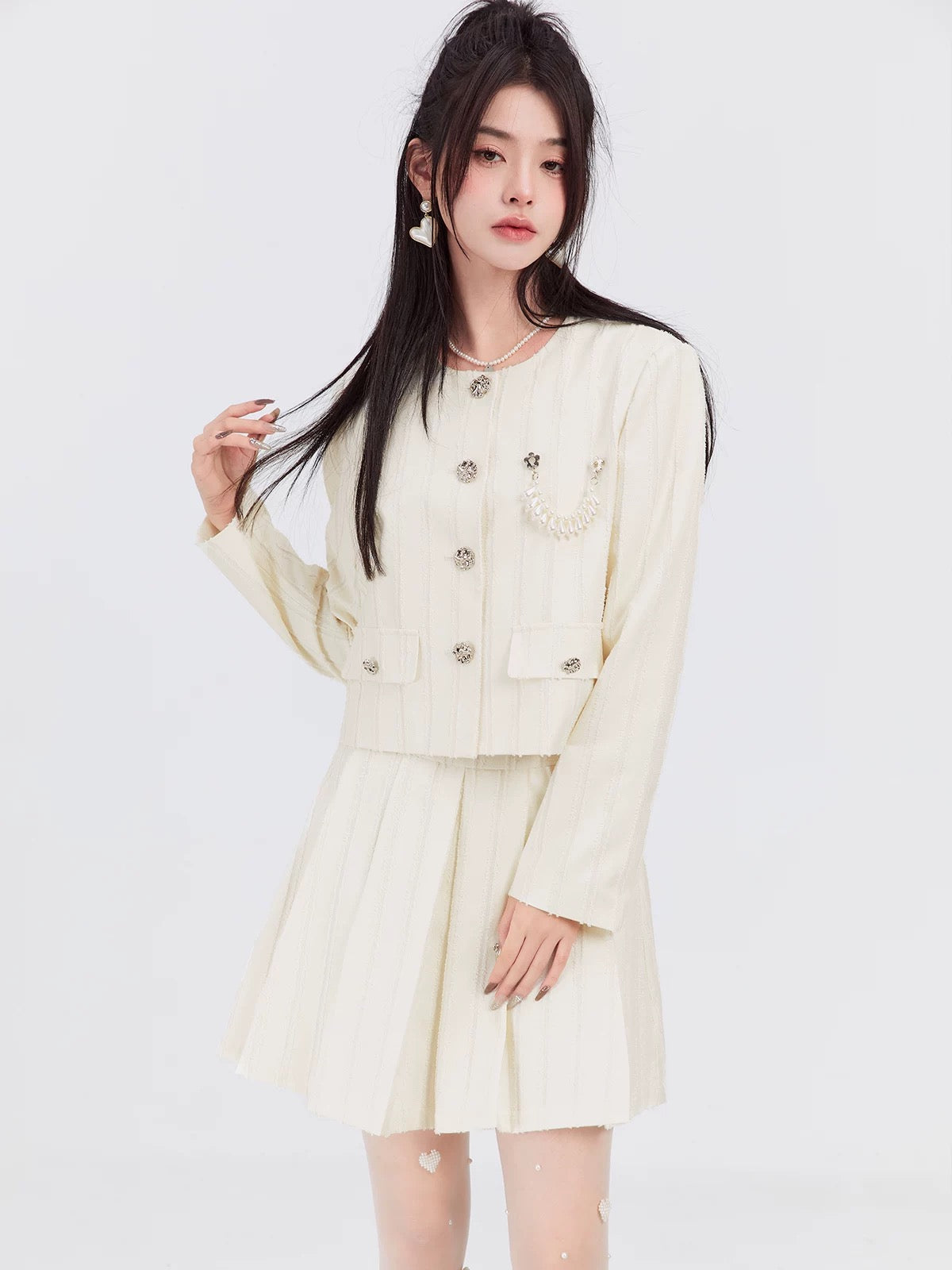onet Fantu Rich Girl Style Two-Piece Set for Autumn: Fashionable and Slimming Jacket and Pleated Skirt