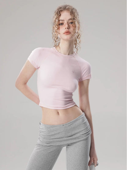 SHIYIYUE homemade American retro short-sleeved t-shirt for women 2025 summer new hot girl slim shoulder short top