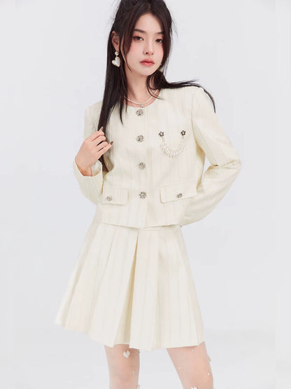 onet Fantu Rich Girl Style Two-Piece Set for Autumn: Fashionable and Slimming Jacket and Pleated Skirt