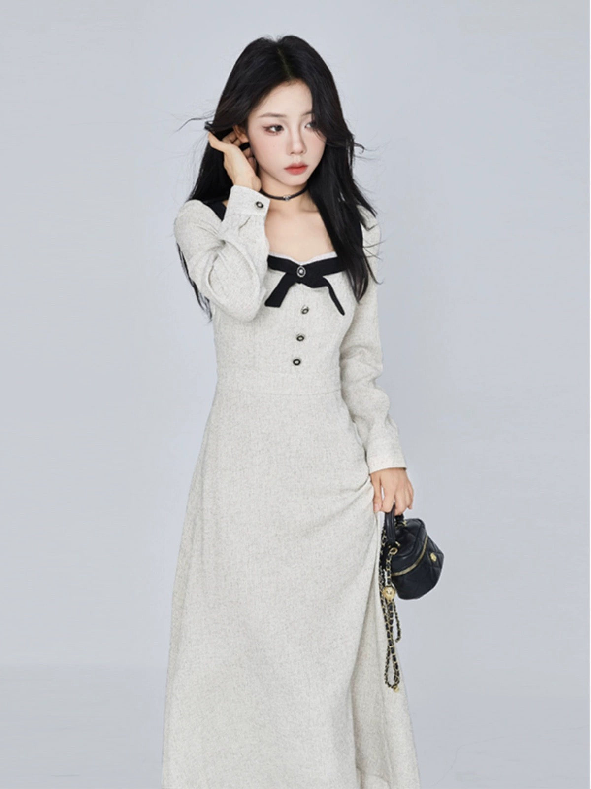 A little wild berry, French style fragrance design, niche waist slimming, chic and age-reducing long-sleeved dress for women