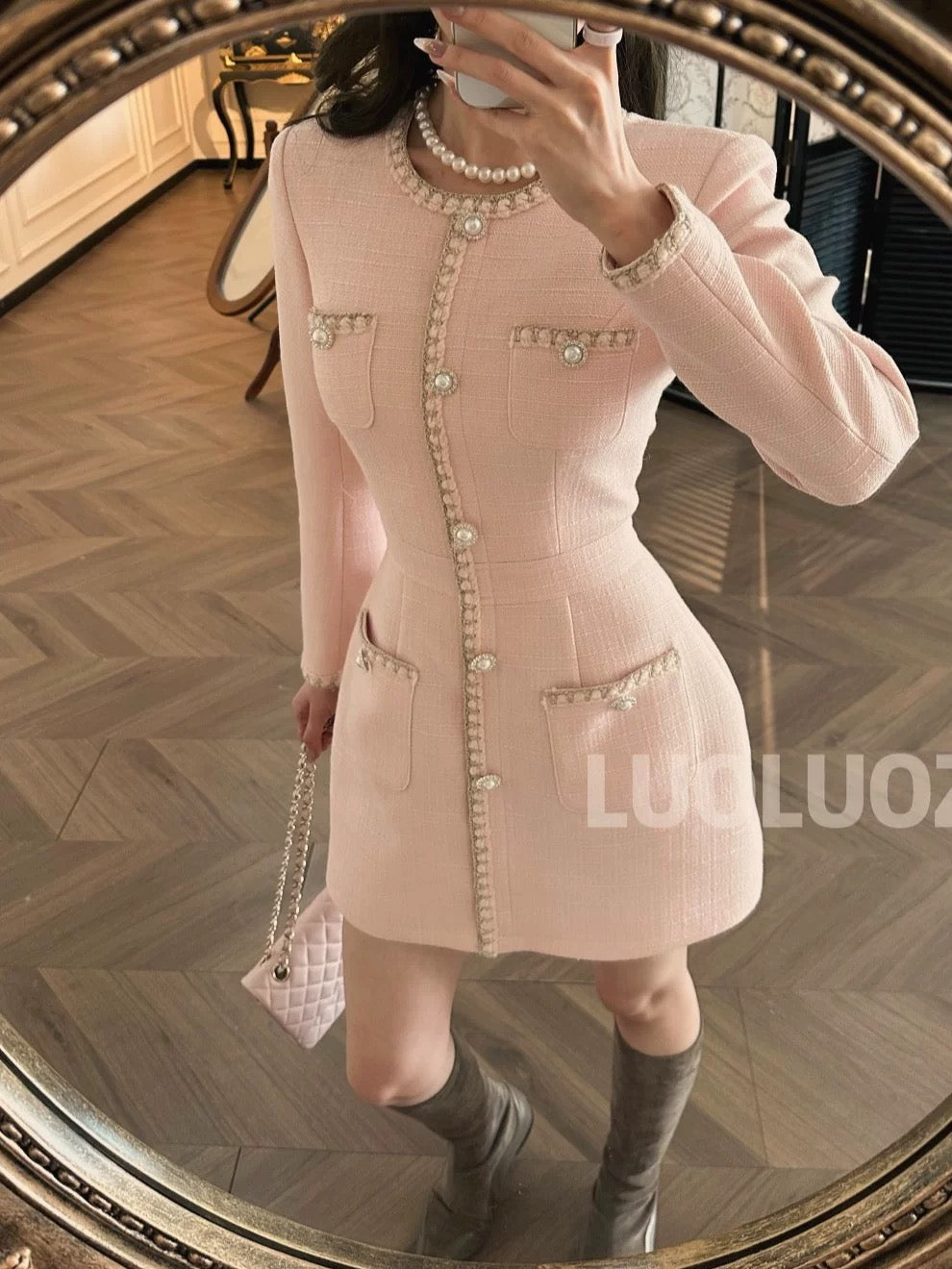 LUOLUOZ【Seaside Whispers】Sophisticated and Elegant A-line Dress with a Slim Fit, Goddess-like Style
