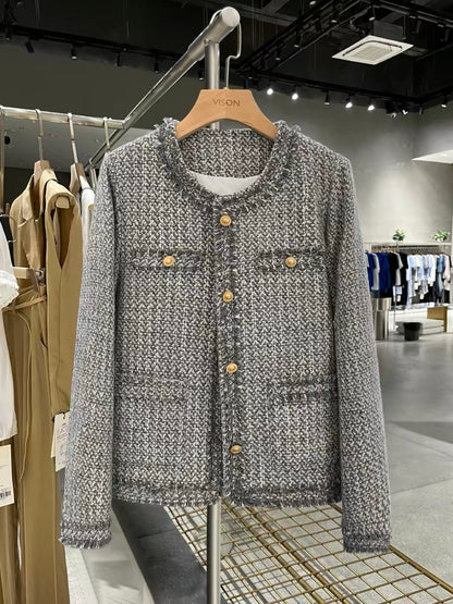 Women's Short Wool-Blend Blazer (2025 Autumn/Winter) – Korean-Style "l-esque" Design with Built-in Down Lining for a Sophisticated Look