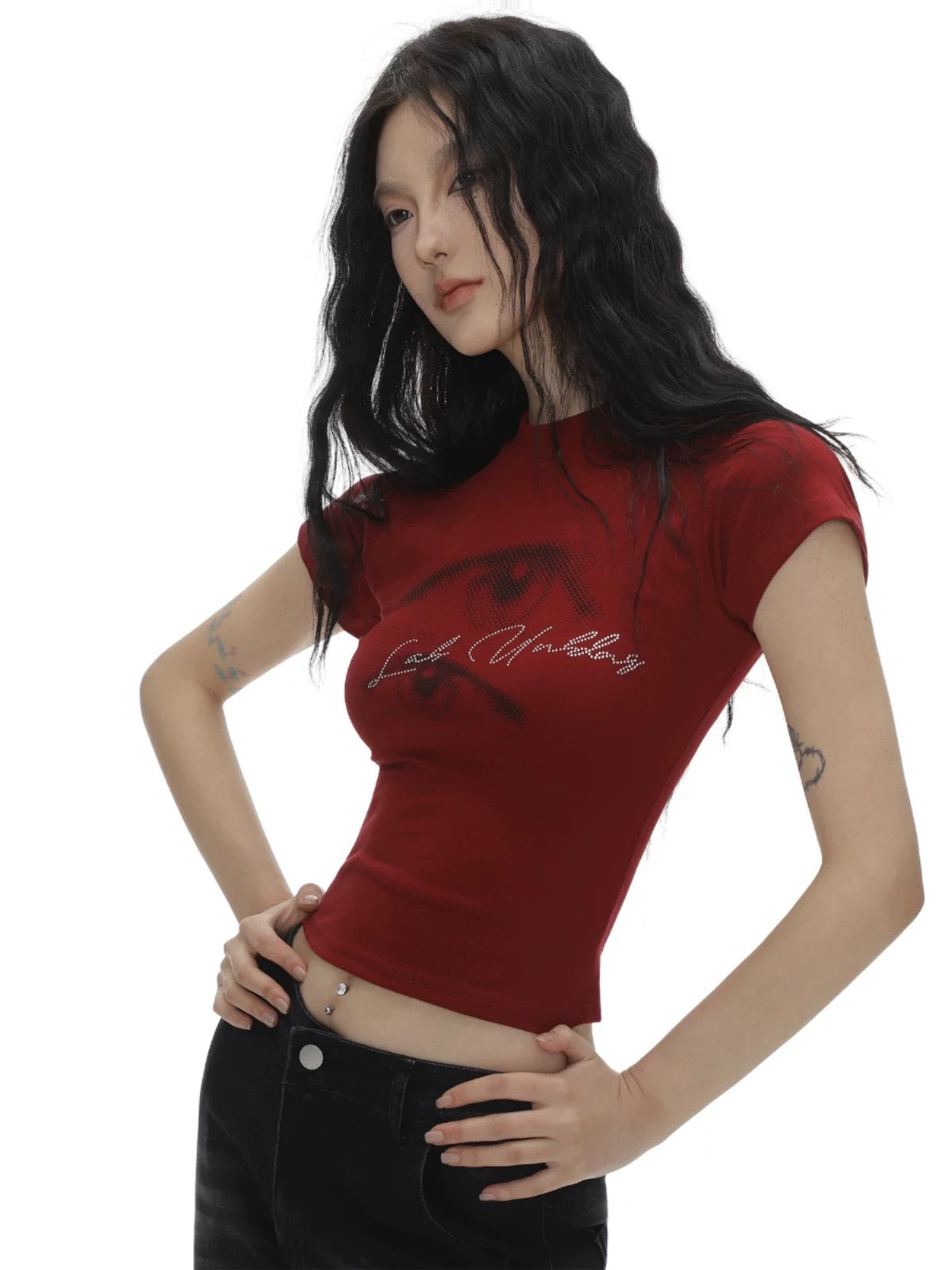 [Designer Style] American Hot Girl Hot Diamond Lettering Short Sleeve T-shirt Women's Summer Design Waist Short Top