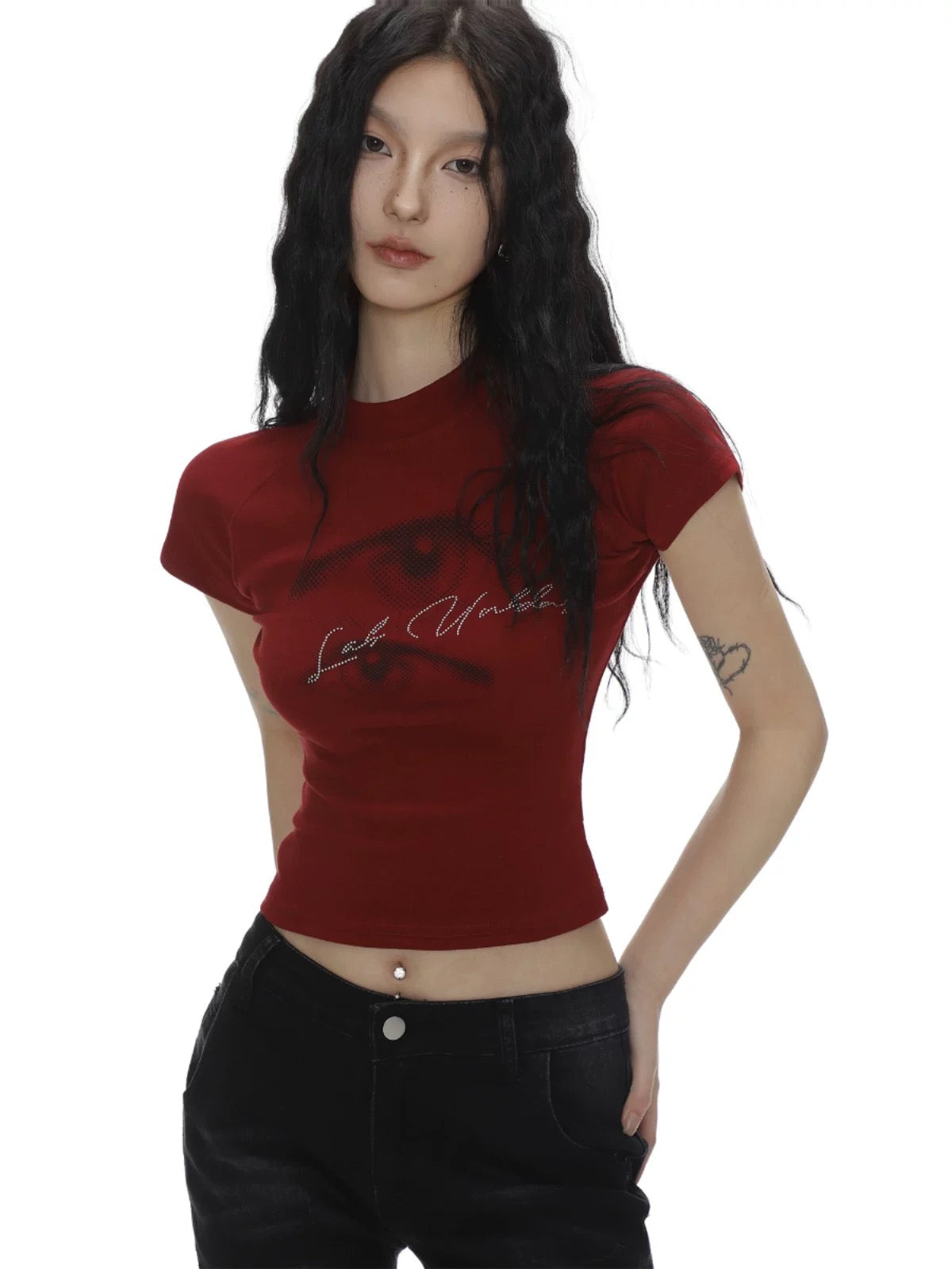 [Designer Style] American Hot Girl Hot Diamond Lettering Short Sleeve T-shirt Women's Summer Design Waist Short Top