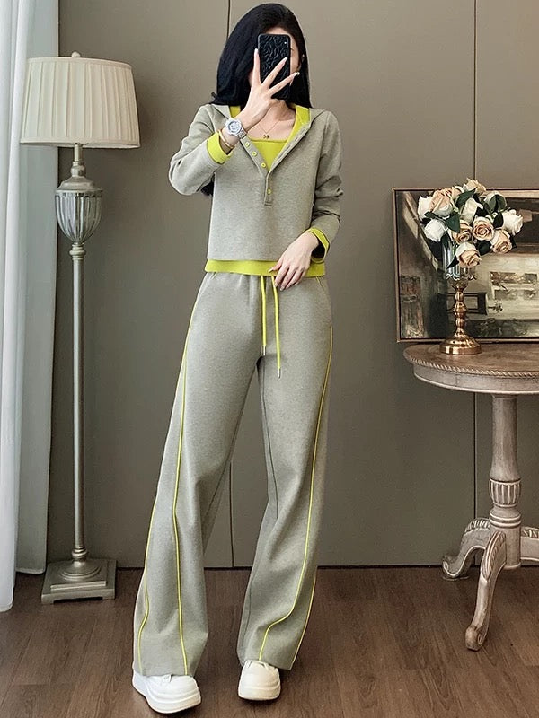 European goods niche casual sports suit women 2025 autumn age-reducing fashionable fake two-piece sweatshirt wide-leg pants two-piece suit