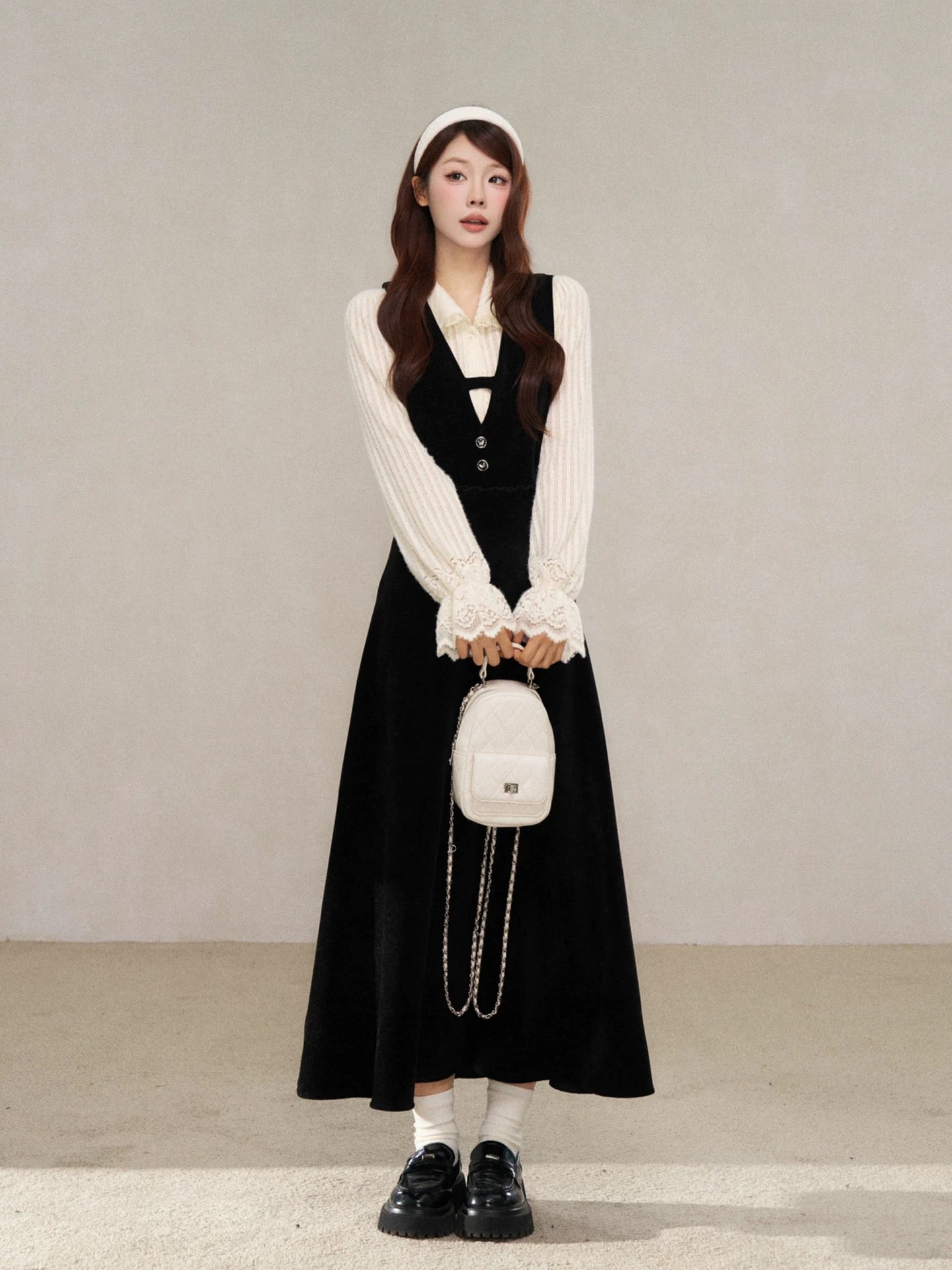 A Little Wild Berry Korean Style School Style Long-Sleeved Dress for Women, New Early Winter Style, Super Cute Lace-Trimmed Long Dress