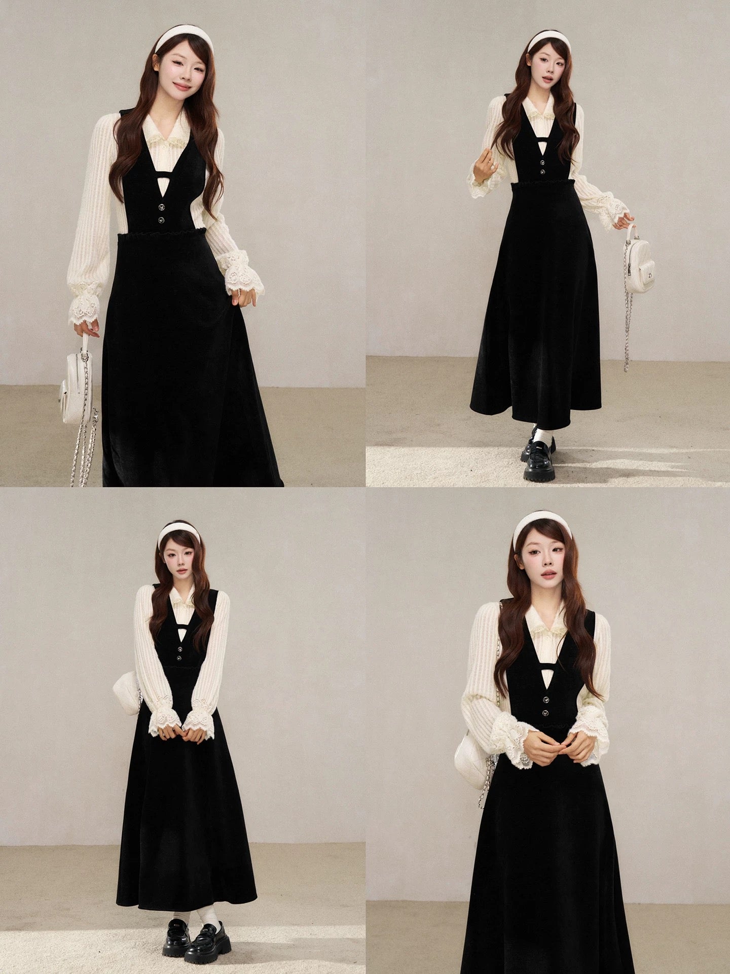A Little Wild Berry Korean Style School Style Long-Sleeved Dress for Women, New Early Winter Style, Super Cute Lace-Trimmed Long Dress