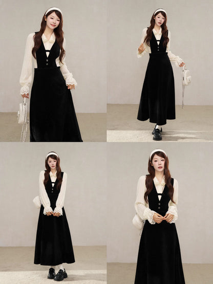 A Little Wild Berry Korean Style School Style Long-Sleeved Dress for Women, New Early Winter Style, Super Cute Lace-Trimmed Long Dress