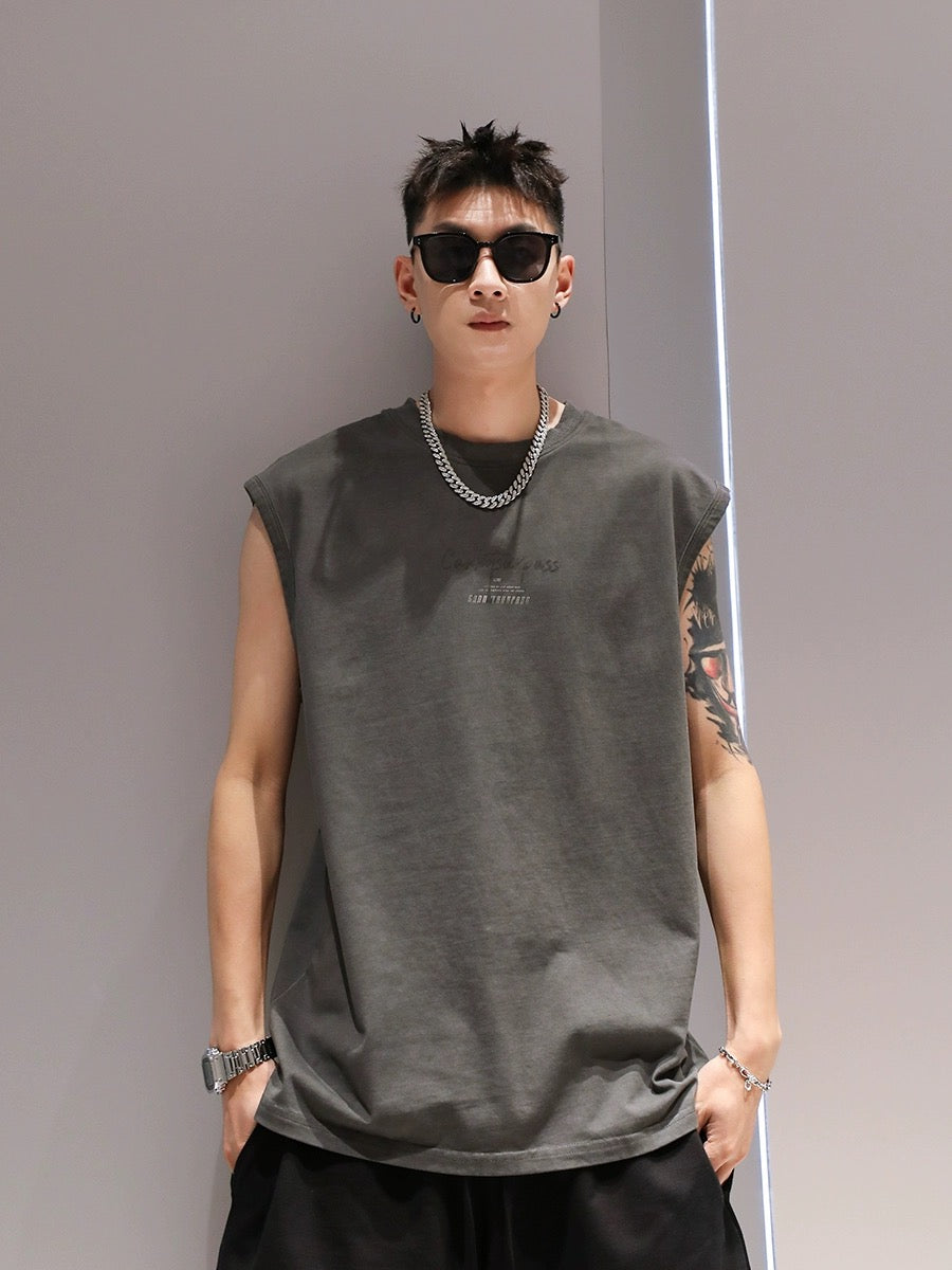 Skilled washed cotton sleeveless vest men's summer thin breathable quick-drying loose basketball sports top T-shirt