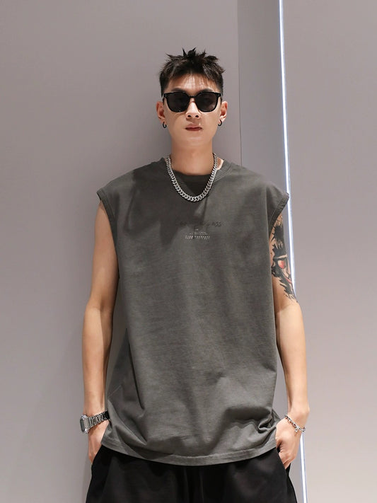 Skilled washed cotton sleeveless vest men's summer thin breathable quick-drying loose basketball sports top T-shirt
