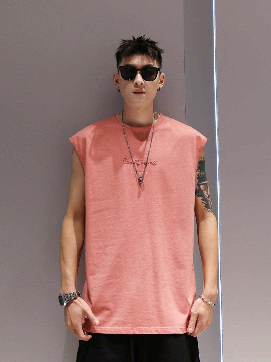 Skilled washed cotton sleeveless vest men's summer thin breathable quick-drying loose basketball sports top T-shirt