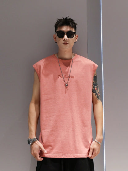 Skilled washed cotton sleeveless vest men's summer thin breathable quick-drying loose basketball sports top T-shirt