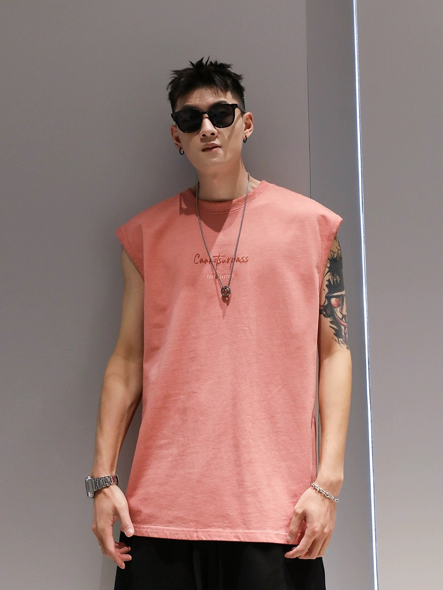 Skilled washed cotton sleeveless vest men's summer thin breathable quick-drying loose basketball sports top T-shirt