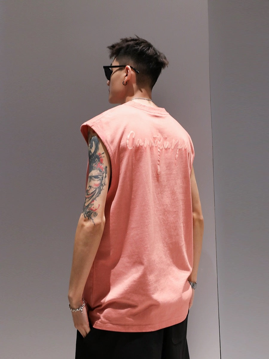 Skilled washed cotton sleeveless vest men's summer thin breathable quick-drying loose basketball sports top T-shirt
