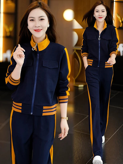 2024 new casual sports suit for women spring and autumn cardigan sweatshirt jacket trousers running suit two-piece trendy set