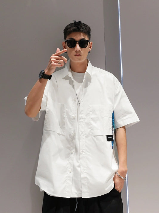 Youshu large size embroidered short-sleeved shirt men's summer casual loose American fashion brand trend 2024 new outer wear