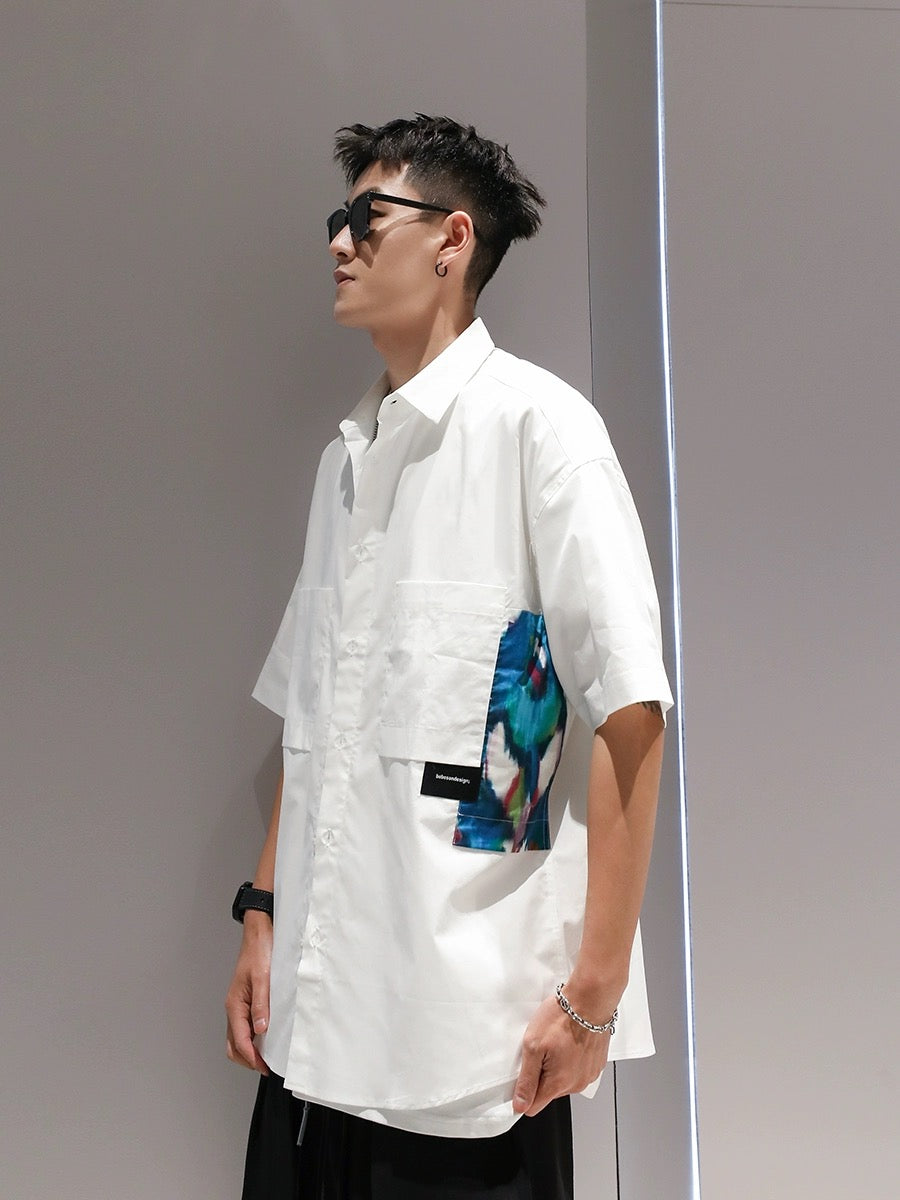 Youshu large size embroidered short-sleeved shirt men's summer casual loose American fashion brand trend 2024 new outer wear