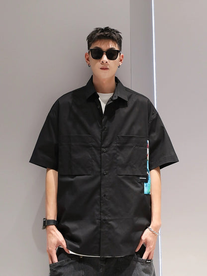 Youshu large size embroidered short-sleeved shirt men's summer casual loose American fashion brand trend 2024 new outer wear