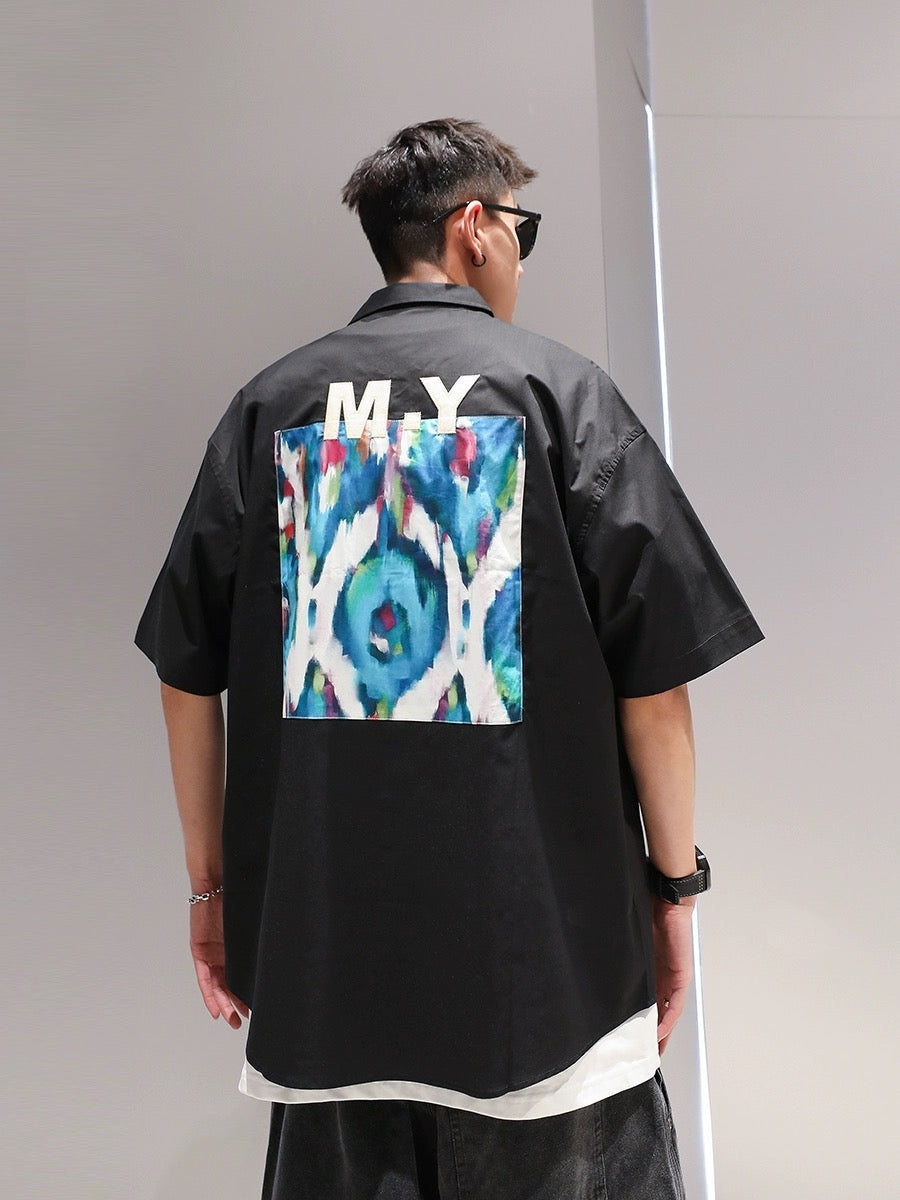 Youshu large size embroidered short-sleeved shirt men's summer casual loose American fashion brand trend 2024 new outer wear
