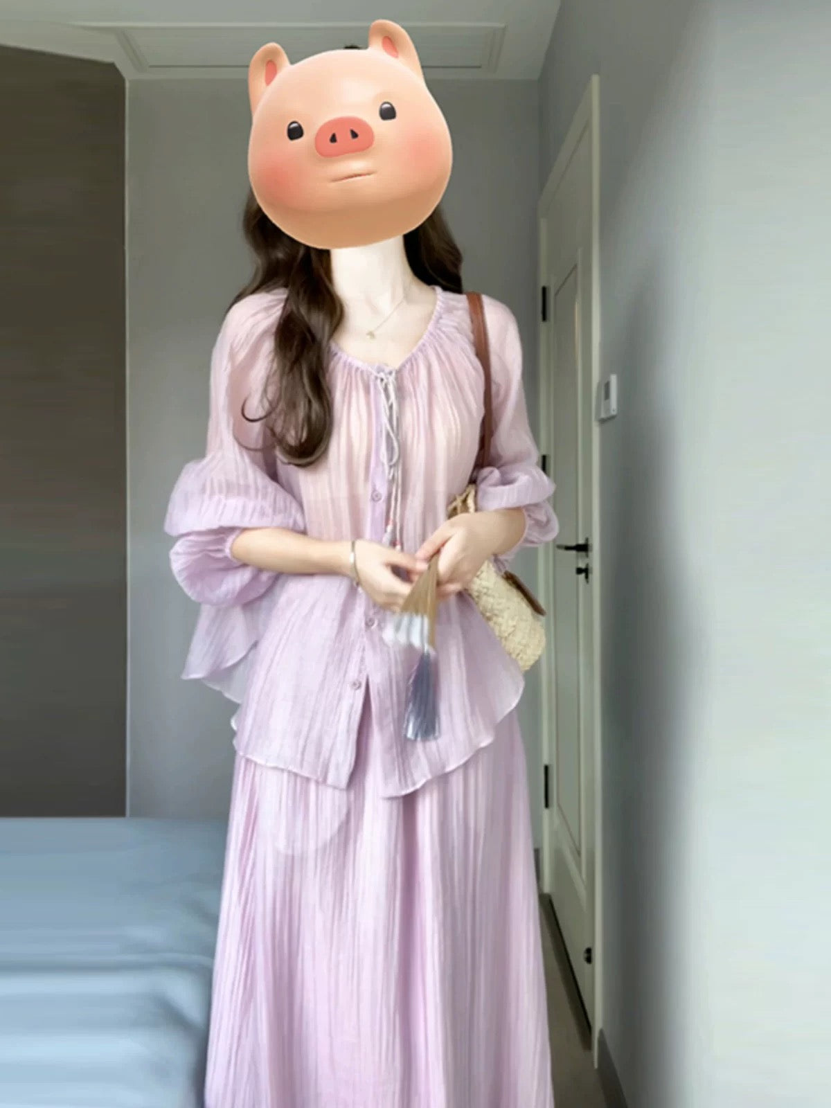 French tea break high-end purple shirt dress two-piece suit for women summer new temperament long skirt outfit
