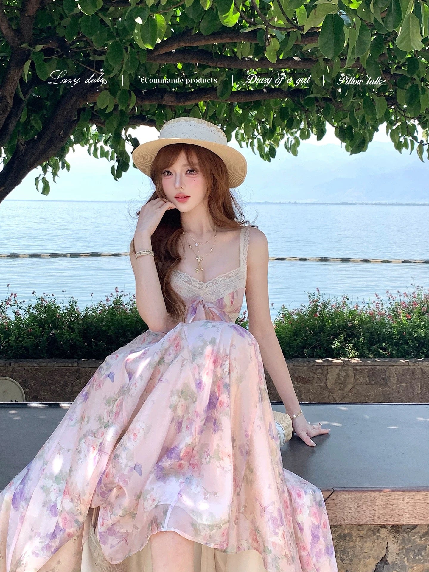 LazyDidi Floral Diary - 10-piece Dress with a Fitted Waist and Full Skirt (Oil Painting Style)