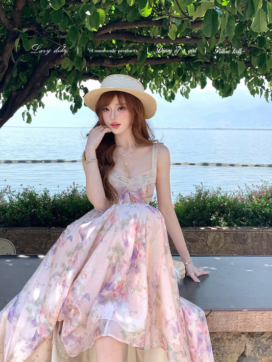 LazyDidi Floral Diary - 10-piece Dress with a Fitted Waist and Full Skirt (Oil Painting Style)