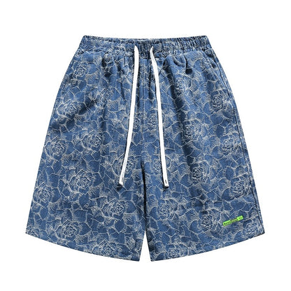 Youshu denim shorts men's 2022 summer new American high street loose personality trendy straight casual pants