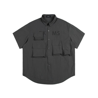 Youshu multi-pocket solid color simple lapel short-sleeved shirt summer men's Hong Kong style fashion casual loose work shirt