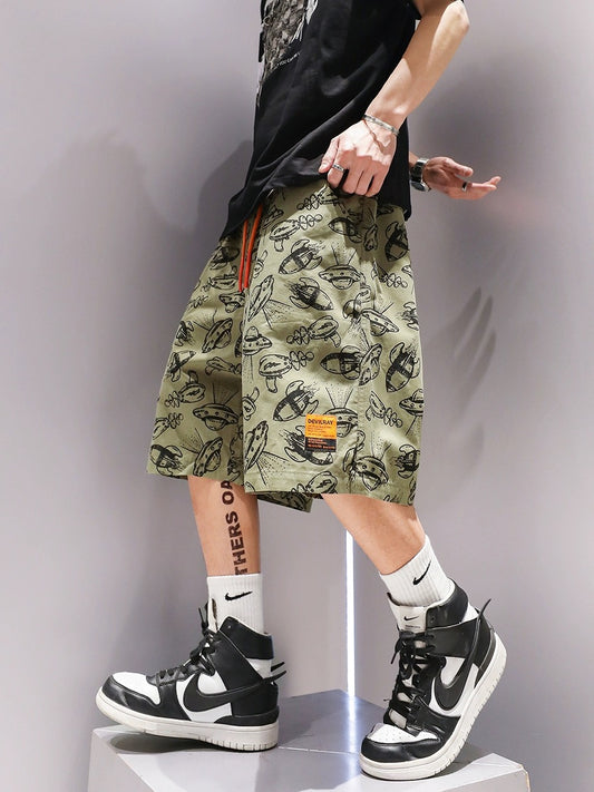 Heavyweight pure cotton small flying saucer shorts for summer boys American fashion brand thin outer wear loose casual sports shorts