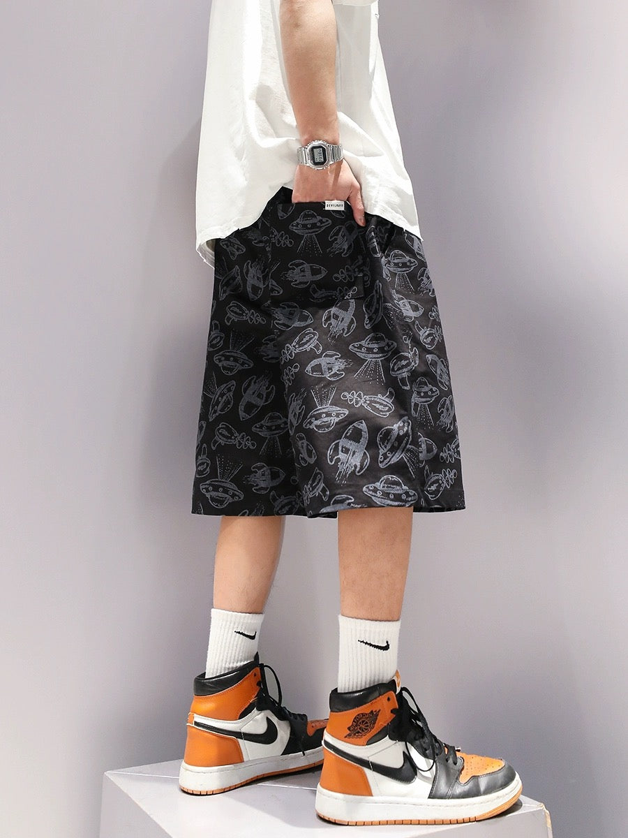 Heavyweight pure cotton small flying saucer shorts for summer boys American fashion brand thin outer wear loose casual sports shorts