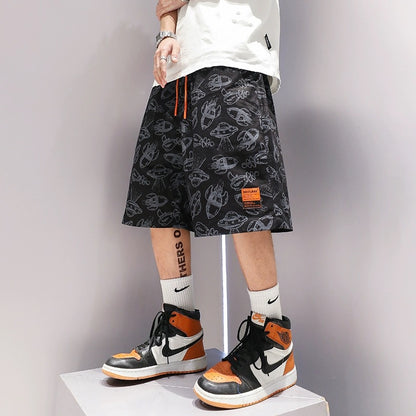 Heavyweight pure cotton small flying saucer shorts for summer boys American fashion brand thin outer wear loose casual sports shorts