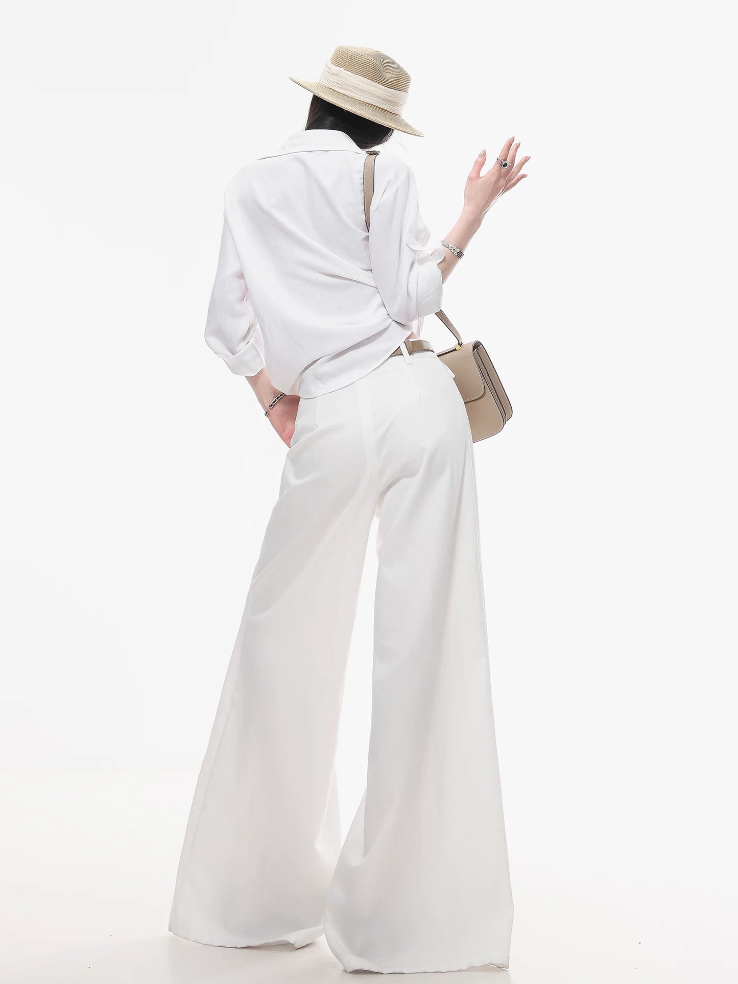 ABWLR Fashion Editor - Original White Simple Wide-Leg Casual Pants, Flowy, Loose, Slimming, Floor-Length Pants