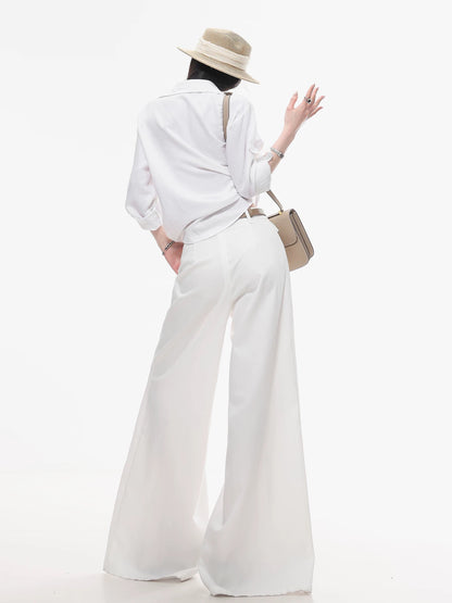 ABWLR Fashion Editor - Original White Simple Wide-Leg Casual Pants, Flowy, Loose, Slimming, Floor-Length Pants