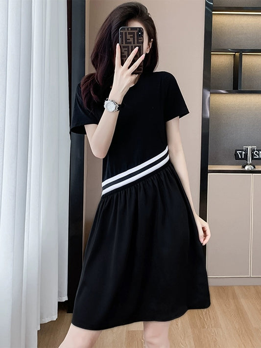 High-end Hepburn style little black dress for women 2024 new summer Korean version loose belly-covering slim casual dress thin