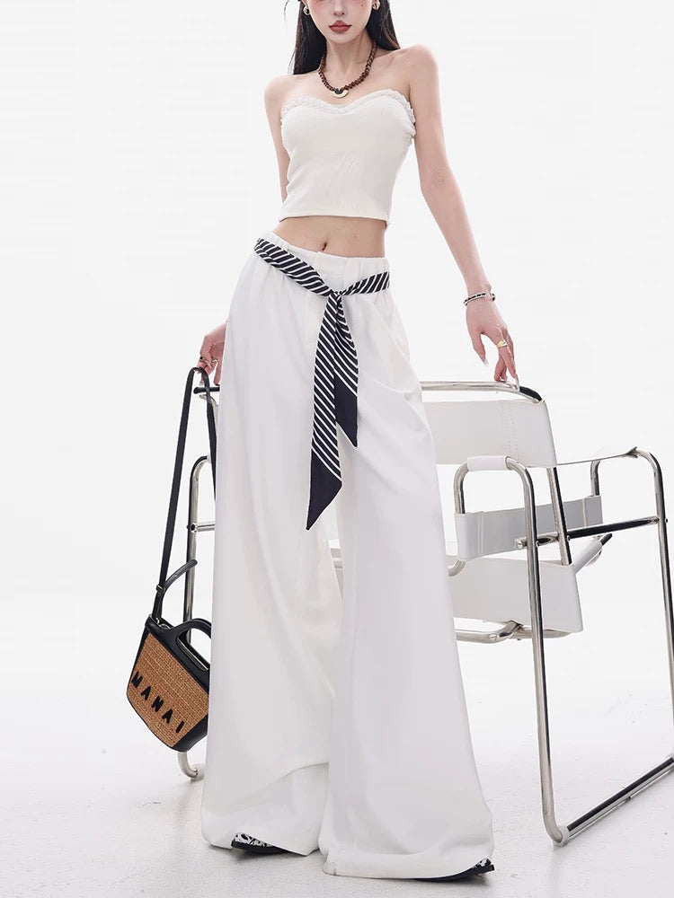 ABWEAR Seit Art - Original White High-End Casual Pants for Women, Spring/Summer 2026, Straight Leg, Loose Fit, Wide Leg