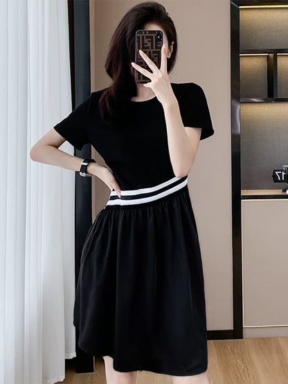 High-end Hepburn style little black dress for women 2024 new summer Korean version loose belly-covering slim casual dress thin